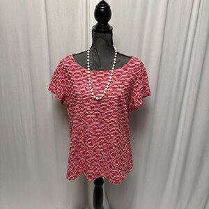 Anthropologie Womens Top Size XL Red White Striped Embroidered Flowers Cotton